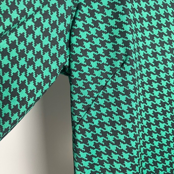 ali miles | Black Green Houndstooth Ruffle Collared Blouse Stretch Minimalist - Picture 3 of 9